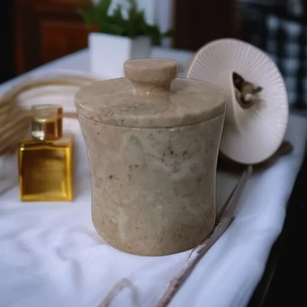 Vintage Travertine Marble Canister Bathroom HEAVY Beige Natural Stone Farmhouse.